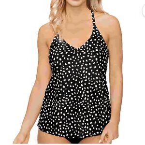 Island Escape T-Back Underwire Tankini Top Womens Black White Vneck Pullover 16